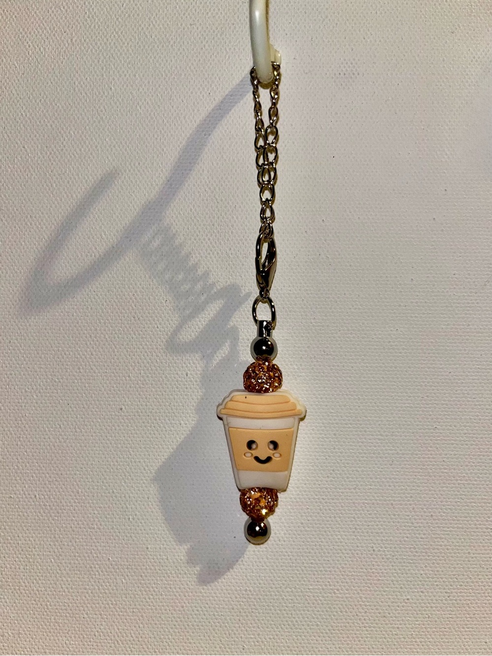 Cute Beige Smiley Coffee Cup Cup Charm w/Rhinestone Accents